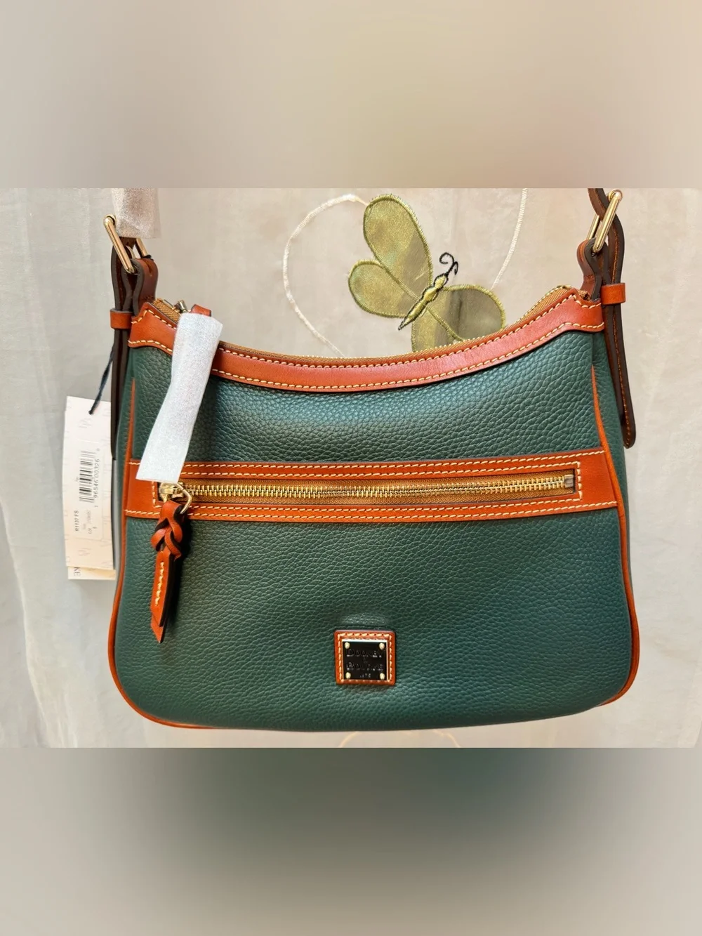 Dooney & Bourke Pebble Leather Green Crossbody with Tan Trim (R1137 FS, NWT)